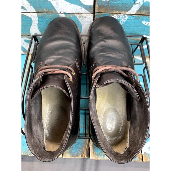 UGG Mens Size 10 Leighton Chocolate Brown Crinkled Leather Lace-Up Chukka Boots main image 8